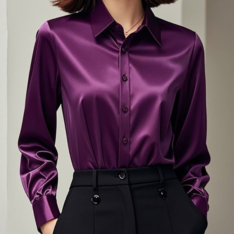 Professional Retro Unique Chic Purple Blouse Women Tops - Image 14