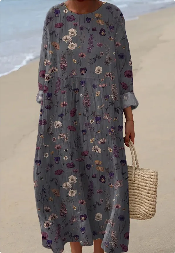 Digital Printing Large Width V neck Long sleeve Dress 44 Style Xxxl - Shop at LoveMi