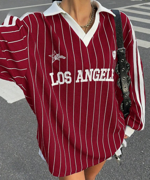 Women's  Striped Letter & Numeral Print Active T-Shirt