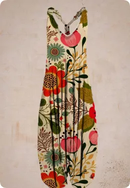 Abstract Printed Loose Plus Size Casual Suspender Jumpsuit - J