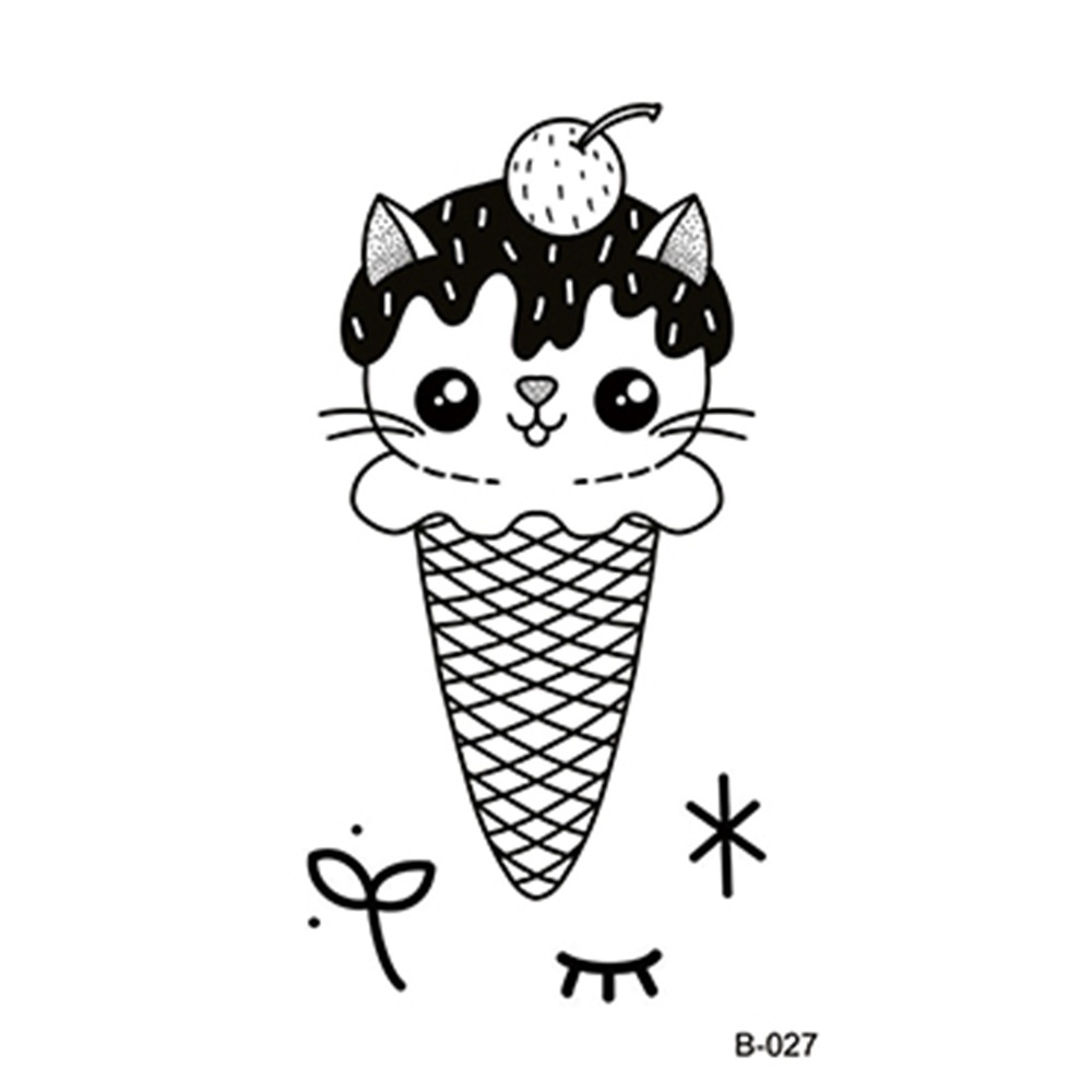 Black Q Version Cute Kitten Ice-cream Cone Hedgehog Tattoo Sticker