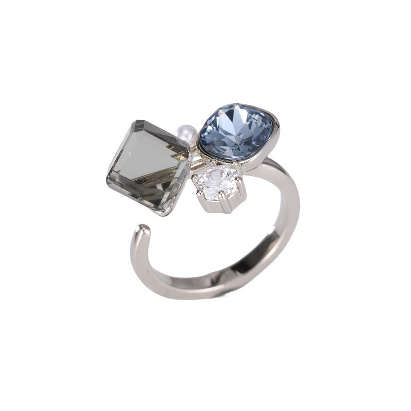 Geometric Square Zircon Open-end Pearl Ring