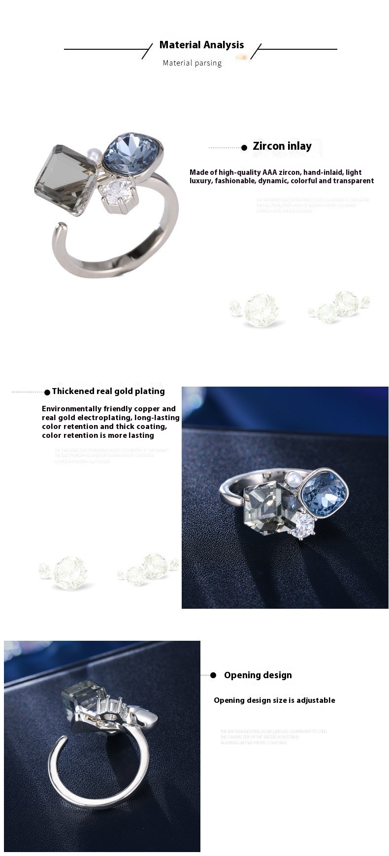 Geometric Square Zircon Open-end Pearl Ring
