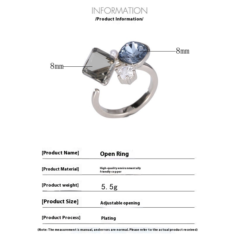 Geometric Square Zircon Open-end Pearl Ring