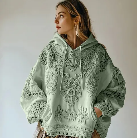 Women's Floral Art Casual Cozy Hoodie Green - Shop at LoveMi