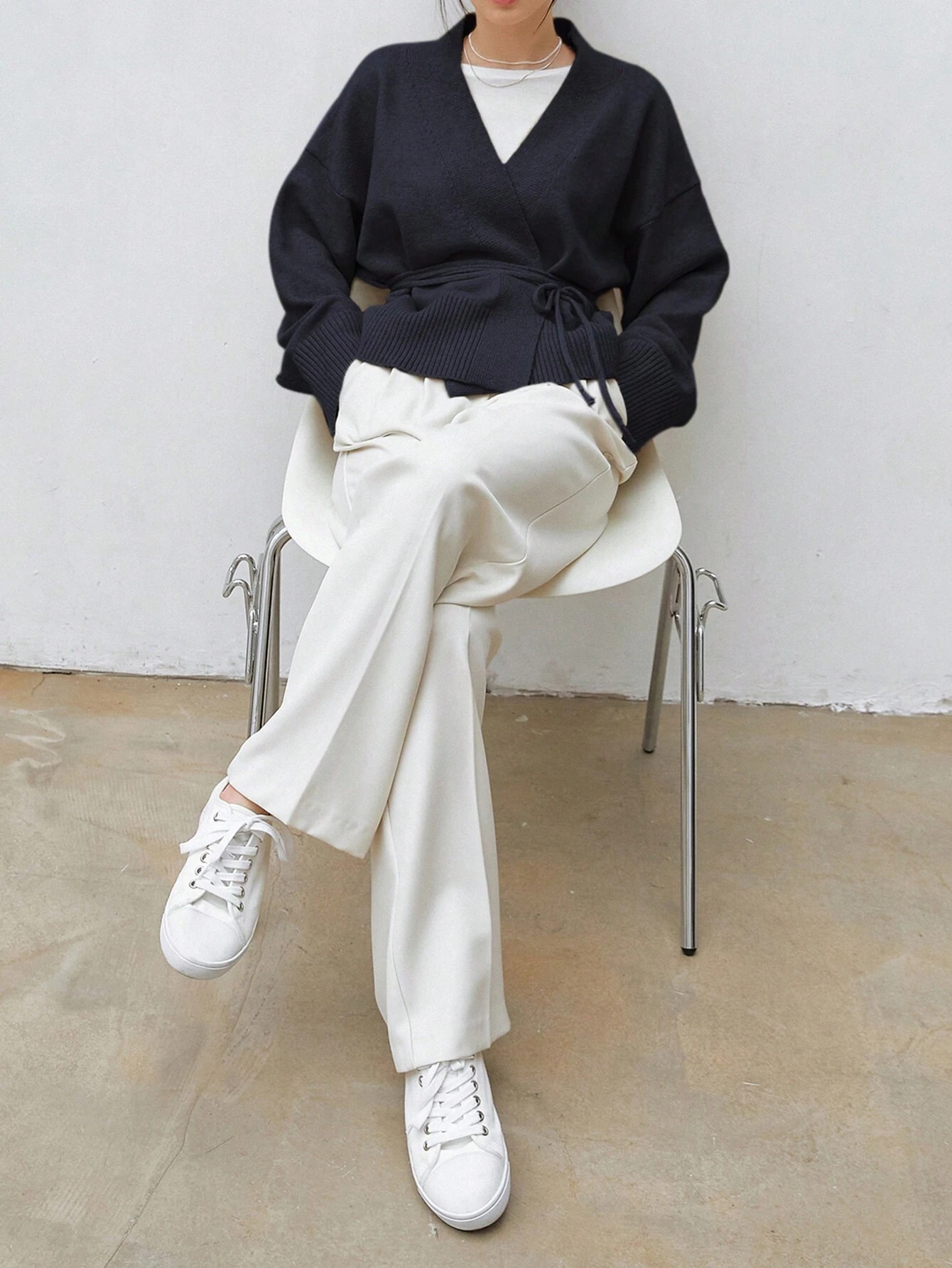 Dazy-Less Drop Shoulder Belted Cardigan