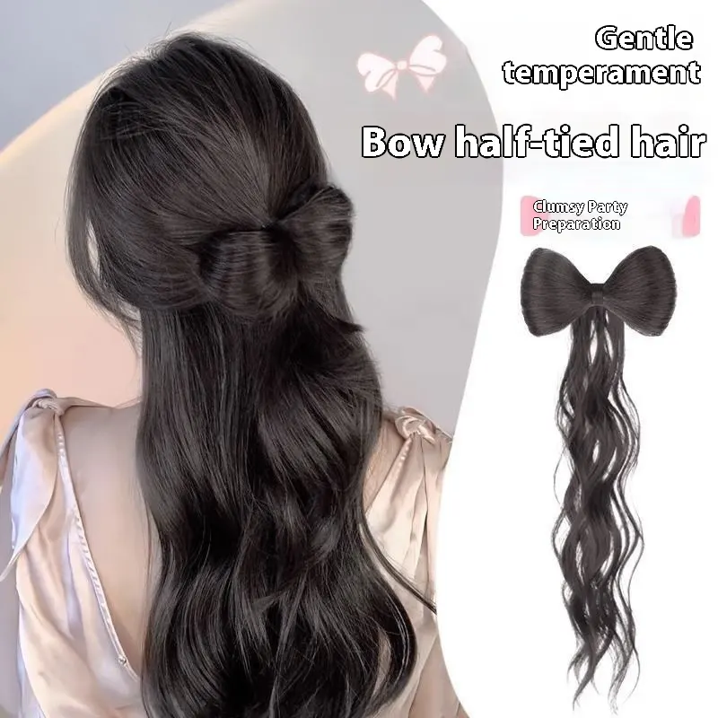 Wig Women's Long Hair Braid Lazy Bow Half Tie