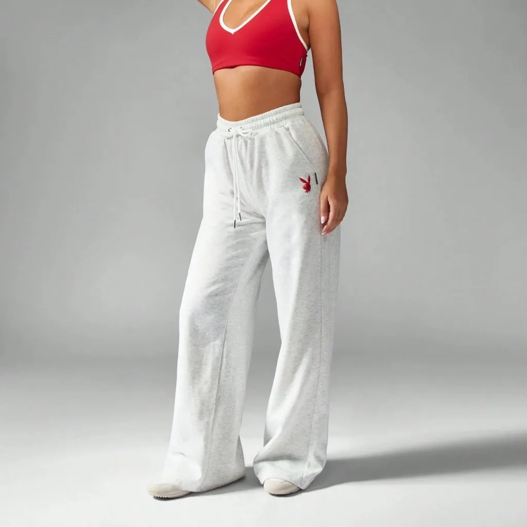Wide Leg Sports Pants For Casual Women - Light Grey