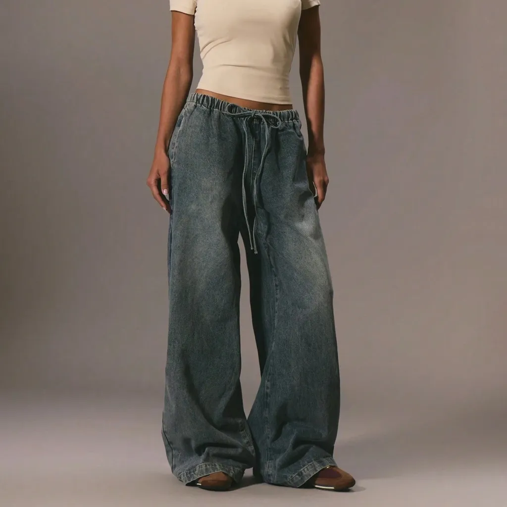 Drawstring Denim Pants For Elegant Casual Vacation - Blue