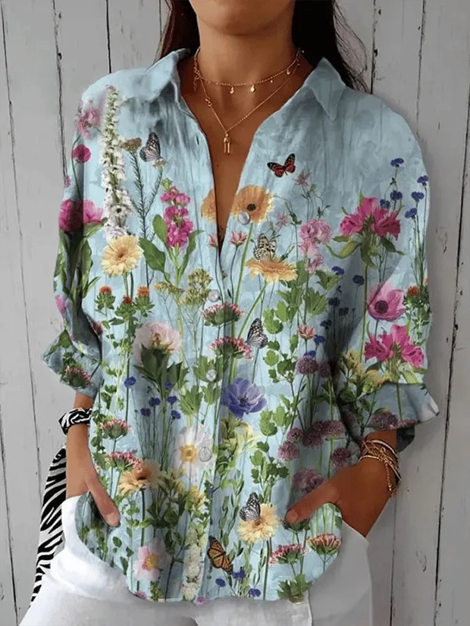 Women's Creative Fashion 3D Printing Lapel Casual Shirt - Yo54241531
