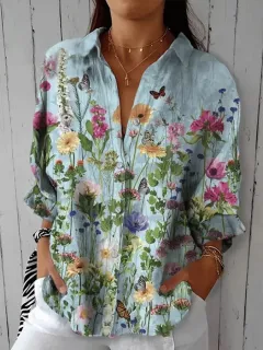 Women's Creative Fashion 3D Printing Lapel Casual Shirt - Yo54241531-Xl - View 1