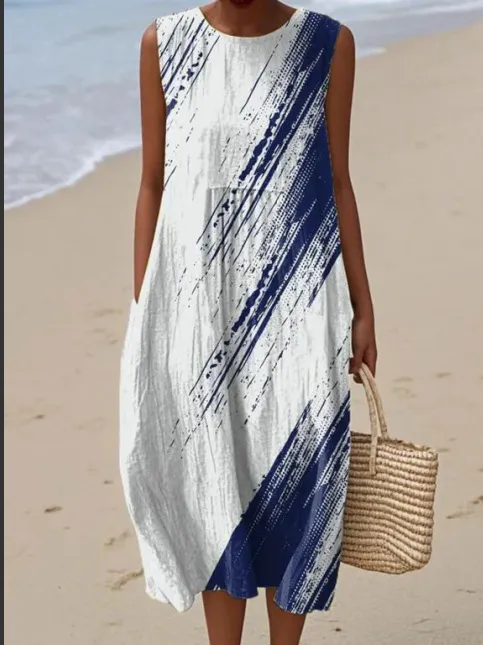 New Sleeveless Casual Printed Temperament Long Dress Slim Fit Qz16Kg23Fjqwe8 - Shop at LoveMi