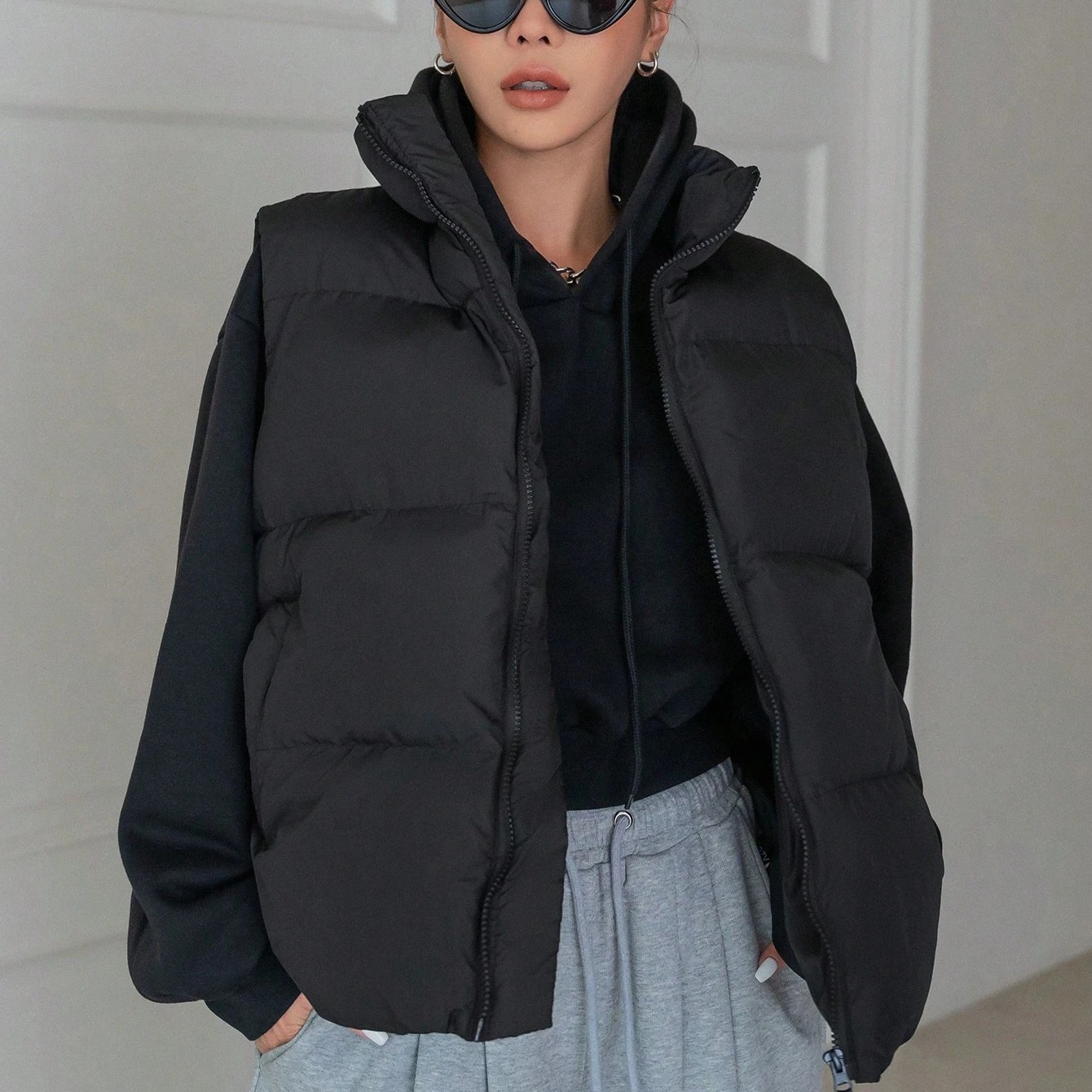 Zipper Sleeveless Padded Jacket For Women