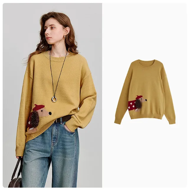 Sausage Dog Fairy Tale Style Sweater For Women Yellow - Shop at LoveMi