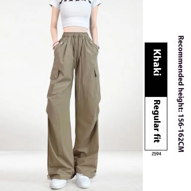 High waisted Black Slim American Ice Silk Sports Pants Khaki - Shop at LoveMi