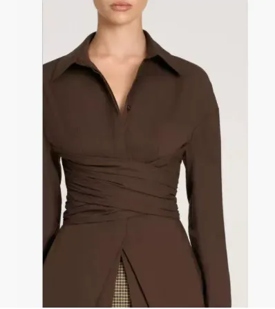 Female Loose And Irregular Slimming Long-sleeved Shirt - Coffee