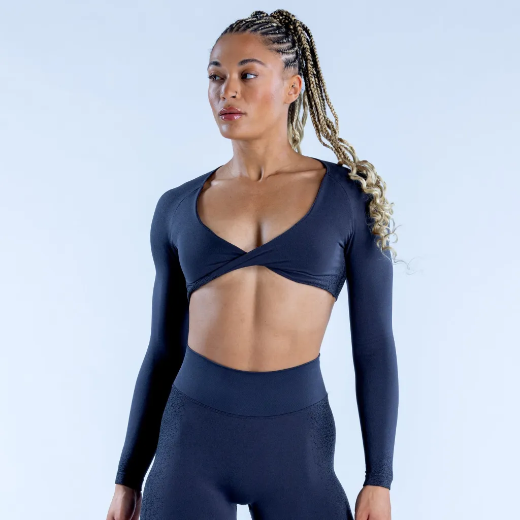Short Top Sports Fitness T-shirt Half Sleeve Conspicuous Long Sleeve Yoga Wear - Charcoal Color