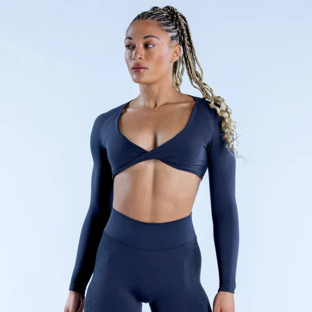 Short Top Sports Fitness T shirt Half Sleeve Conspicuous Long Sleeve Yoga Wear Charcoal Color - Shop at LoveMi