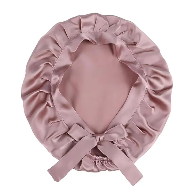Double Layer Silk Elastic Band Nightcap Lace Up Pink - Shop at LoveMi