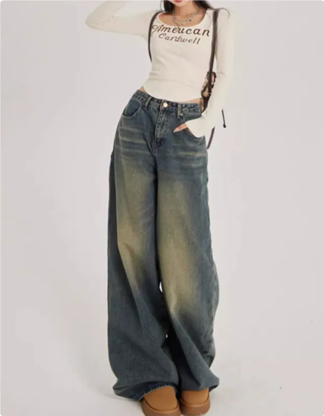 High Waisted Wide Leg Jeans For Women Nostalgic Blue - Shop at LoveMi