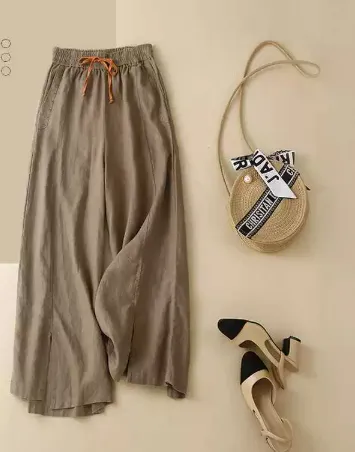 Women's Leisure Artistic Loose Big Hem Cropped Wide leg Pants Khaki - Shop at LoveMi