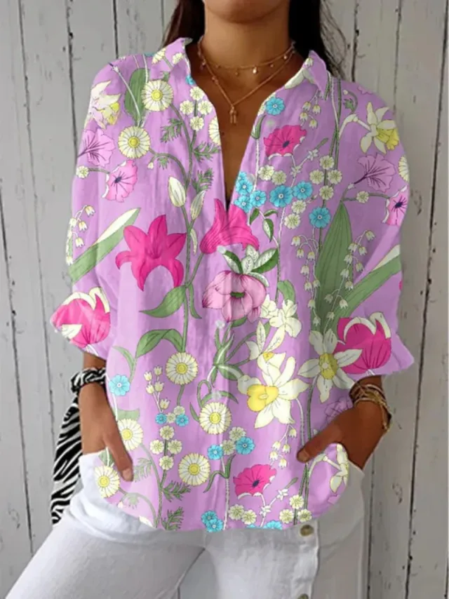 Women's Creative Fashion 3D Printing Lapel Casual Shirt Sx5143 L - Shop at LoveMi