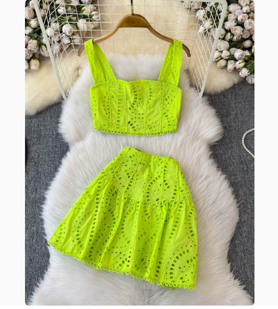 European And American Hot Girls Hollow Embroidery Suit Green - Shop at LoveMi