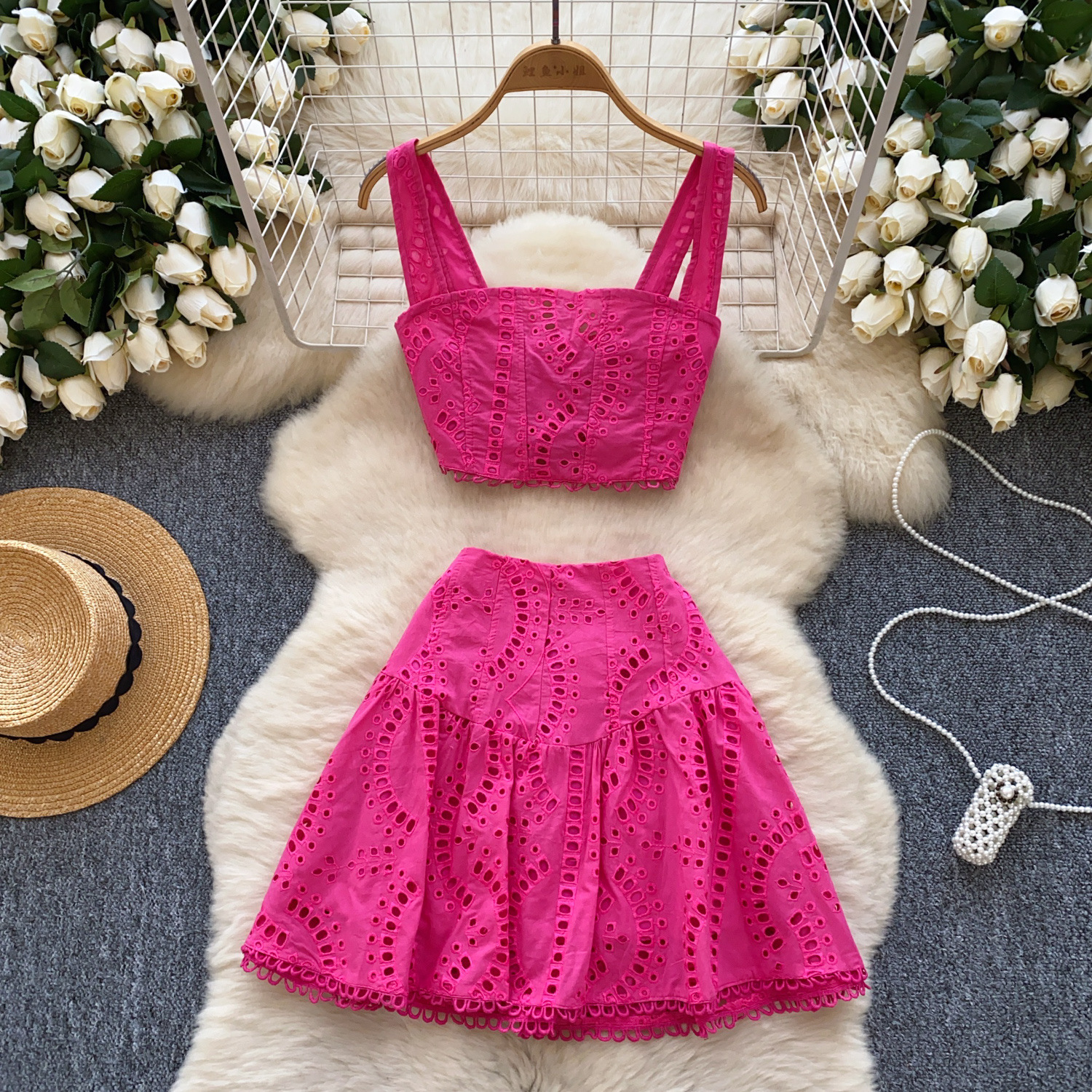 European And American Hot Girls Hollow Embroidery Suit