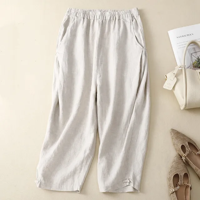 Women's Cotton And Linen Retro Literary Loose Bloomers Raw Jute Color - Shop at LoveMi