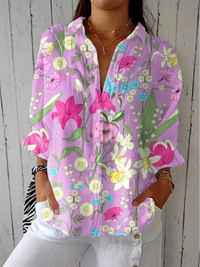 Women's Creative Fashion 3D Printing Lapel Casual Shirt - Style 1