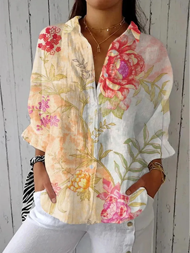 Women's Creative Fashion 3D Printing Lapel Casual Shirt - Style 4-4Xl