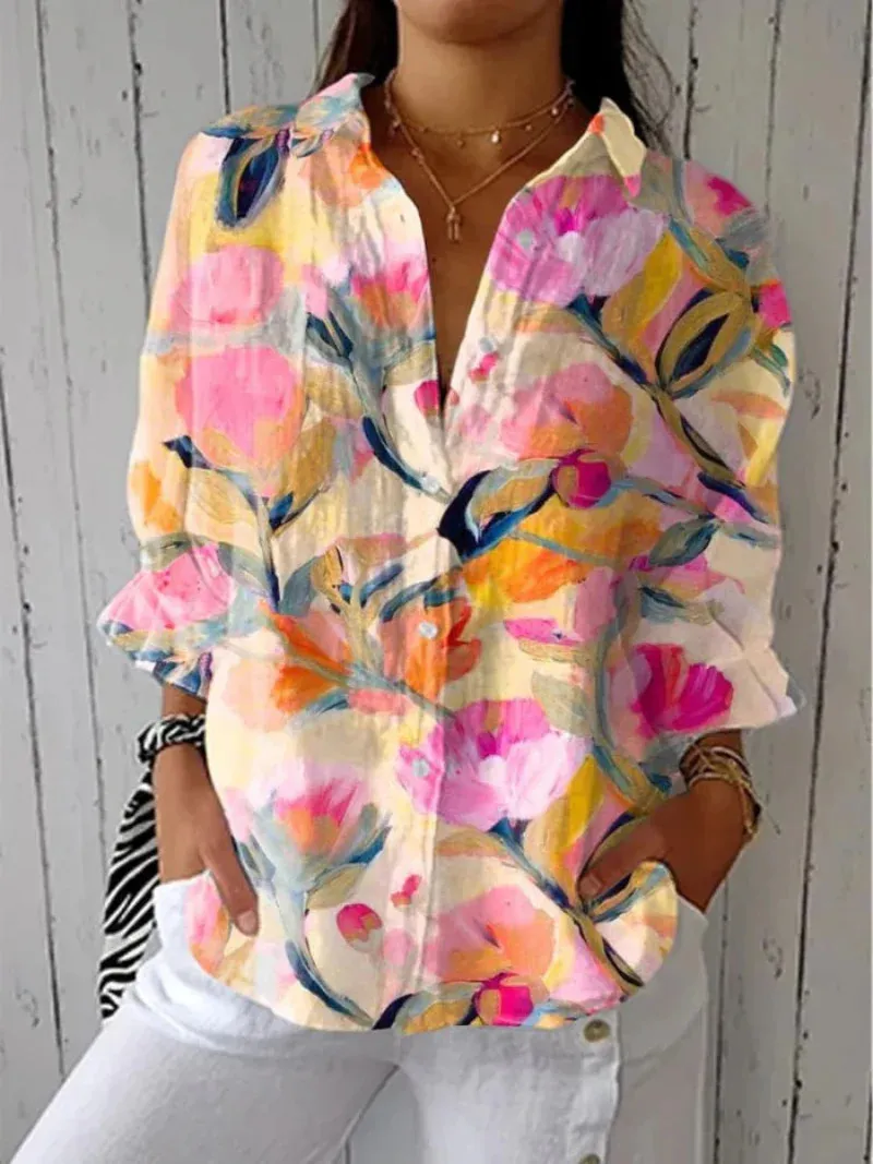 Women's Creative Fashion 3D Printing Lapel Casual Shirt - Style 2-Xl