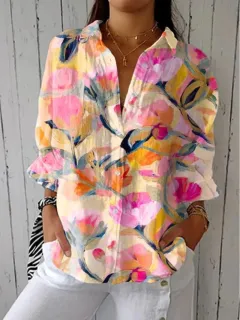 Women's Creative Fashion 3D Printing Lapel Casual Shirt - Style 2-Xl - View 1
