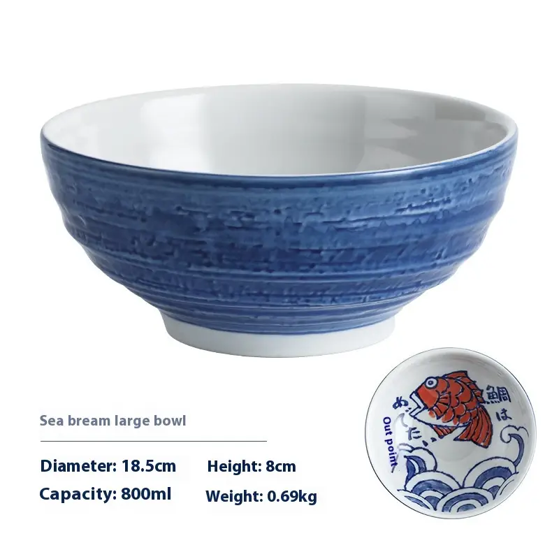 Fish Series Underglaze Tableware Year Fish Ceramic Bowl Japanese Style Plate Rice Bowl Set