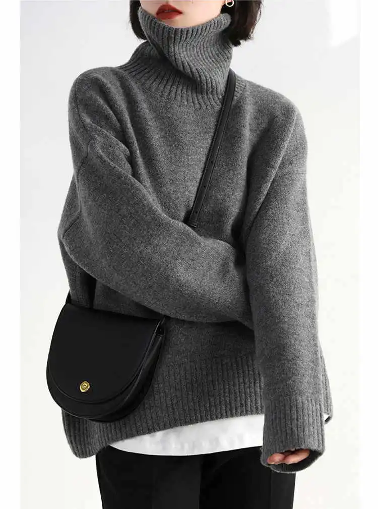 Women's Turtleneck Sweater Vintage Thickened Sweater - Gray - View 1