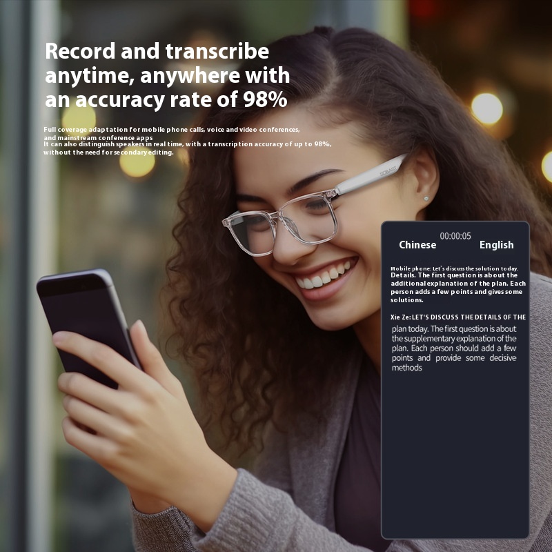 Intelligent AI Translation Wireless Bluetooth Glasses Headset Language Real-time Interpretation