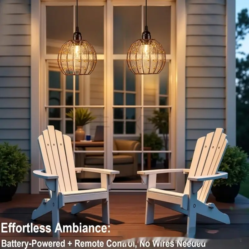 Battery Powered LED Pendant Light with Metal Cage for Outdoor and Indoor Use