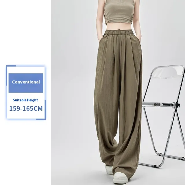 Women's Summer Thin High Waist Loose Casual Wide Leg Pants Picklesgreen Regular - Shop at LoveMi