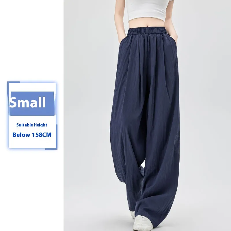 Women's Summer Thin High Waist Loose Casual Wide Leg Pants - Navy