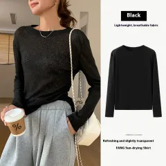 Soft Glutinous Sweater Hollow Sweater Round Neck Loose Top - Black - View 1