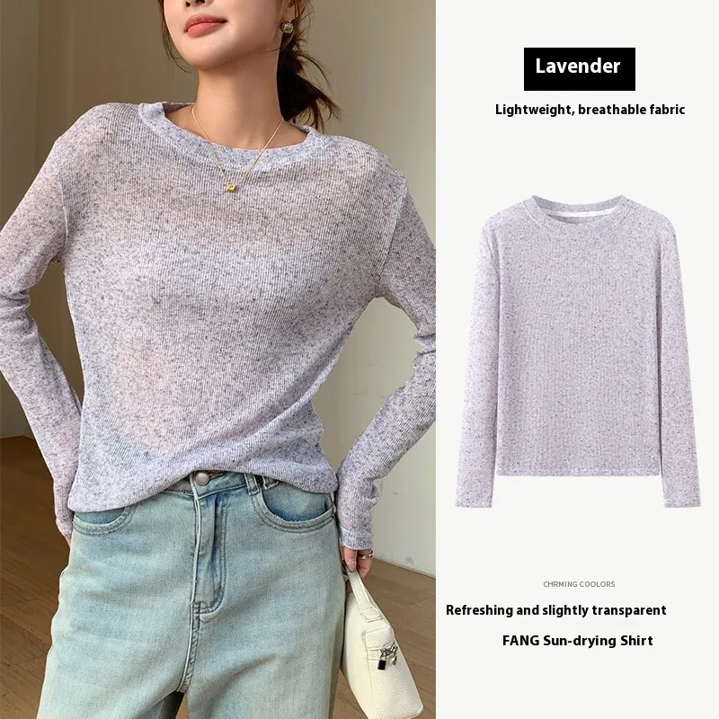 Soft Glutinous Sweater Hollow Sweater Round Neck Loose Top - Light Purple