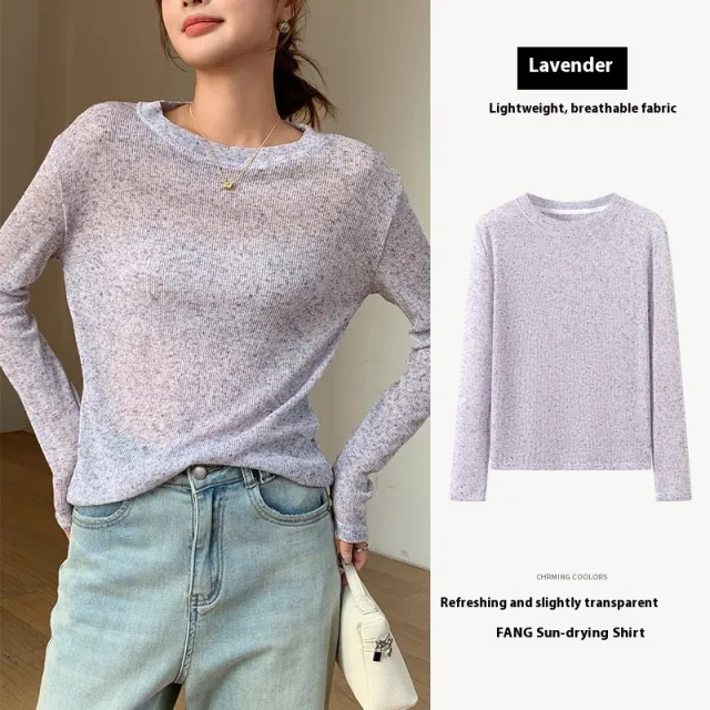 Soft Glutinous Sweater Hollow Sweater Round Neck Loose Top Light Purple - Shop at LoveMi
