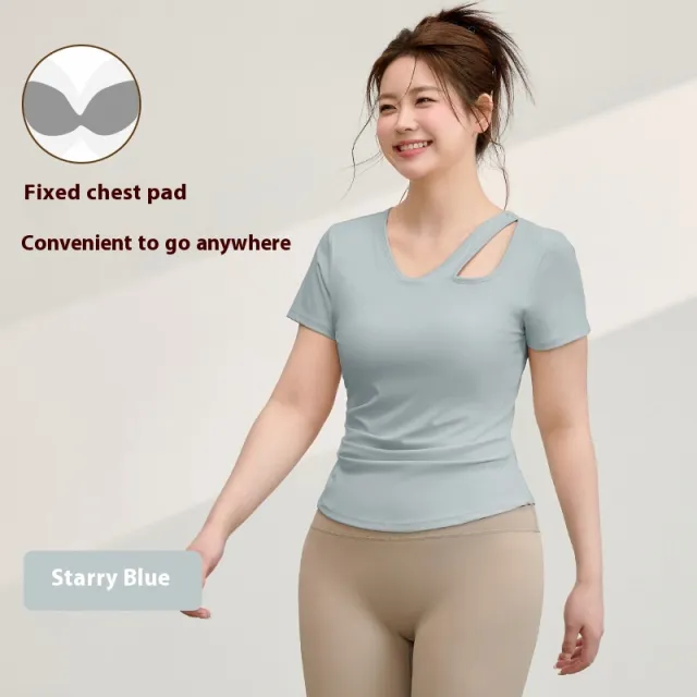Plus Size Yoga T shirt Women's Tight Top With Chest Pad Sky Blue - Shop at LoveMi