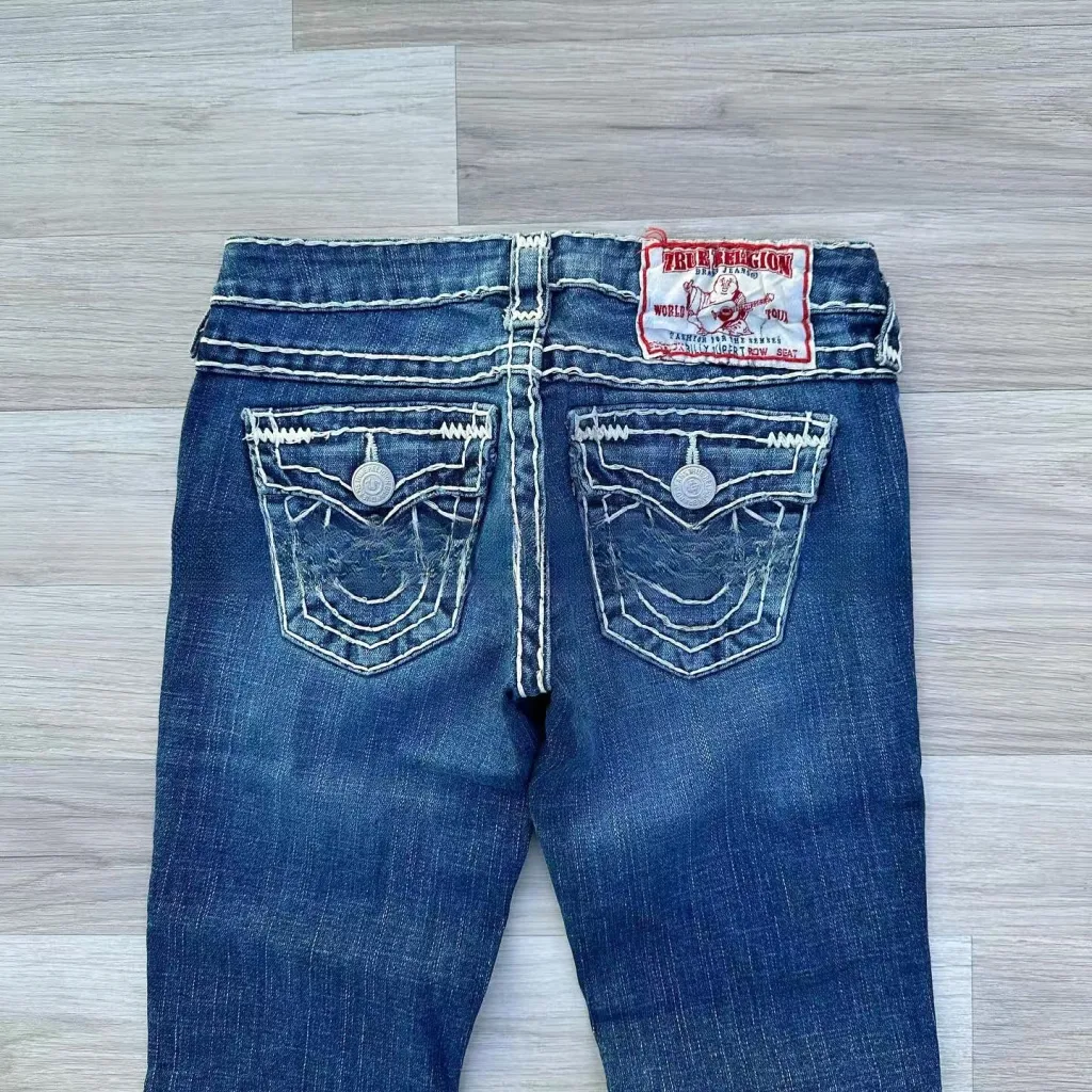 Skinny Versatile Washed-out Vintage Embroidered Jeans - Blue