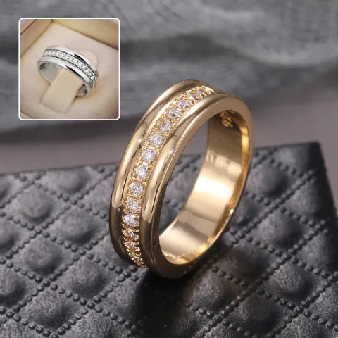 Simple Golden Sliver Rhinestones Ring Copper Plated RIngs Fashion