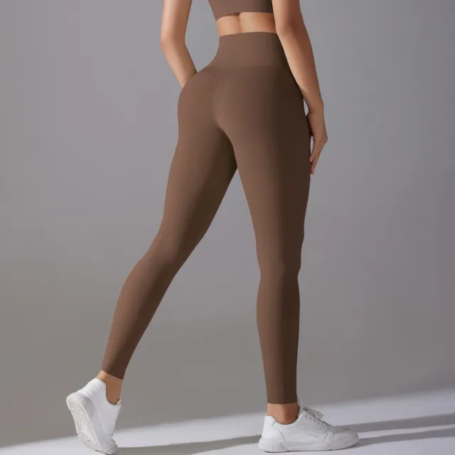 Internet Celebrity High Waist Hip Lift Nude Feel Hot Pants Yoga Pants Women Chestnut - Shop at LoveMi