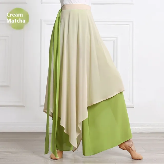 Women's Loose Elegant Snow Practice Wide leg Pants Cream Matcha - Shop at LoveMi