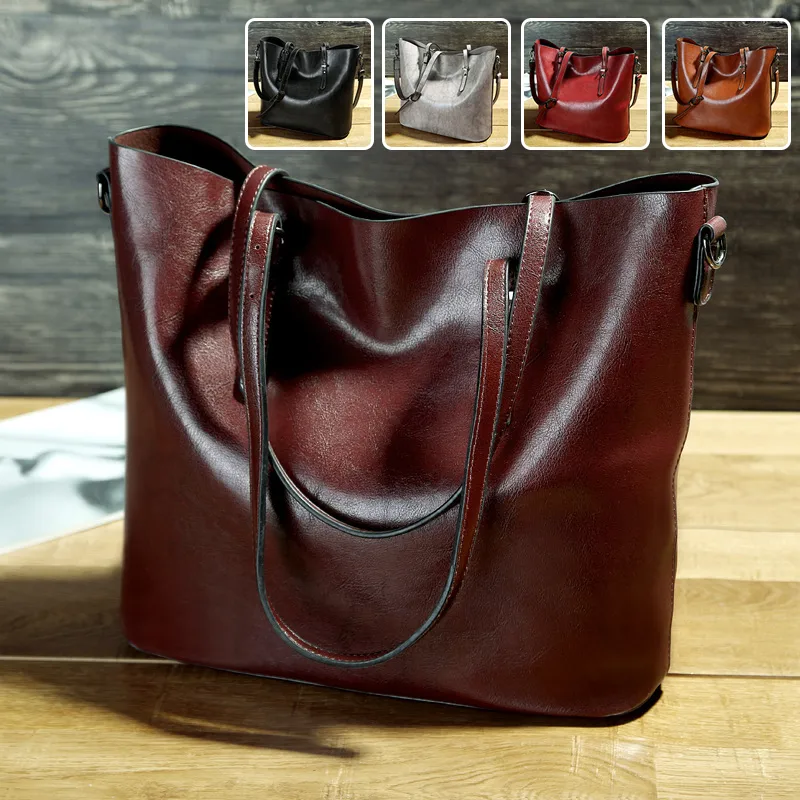 Simple Oil Wax Leather Messenger Shoulder Bags Women's High