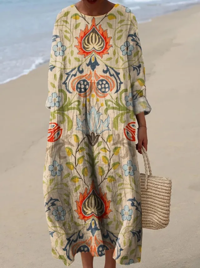 Digital Printing Large Width V neck Long sleeve Dress Style 4 Xxl - Shop at LoveMi