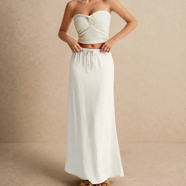 Women's Solid Color Minimalist Drawstring Skirt White - Shop at LoveMi
